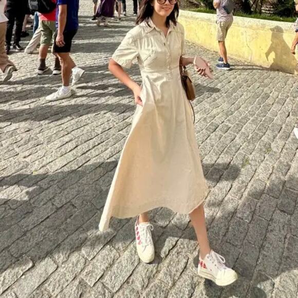 Rosetta Getty Beige Midi Shirt Dress SIZE 10 Cotton Career Work Designer $360 - Picture 5 of 12